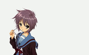 female anime character holding eyeglasses HD wallpaper