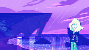 black and white wooden table, vaporwave, Steven Universe, Peridot, faded