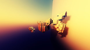 3D illustration of blocks floating in the air