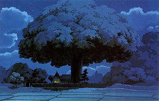 house near tree painting, fantasy art, anime, Studio Ghibli, My Neighbor Totoro