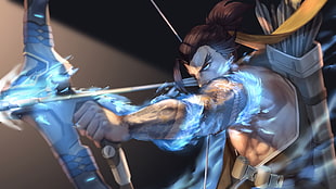 character holding bow digital wallpaper, Overwatch, Blizzard Entertainment, Hanzo (Overwatch), digital art