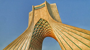 beige concrete arch, tower, Iran, Tehran, Azadi Square