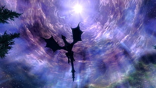 silhouette of black dragon digital wallpaper, The Elder Scrolls V: Skyrim, Alduin, The Elder Scrolls, video games