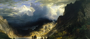 cloudy mountain painting HD wallpaper