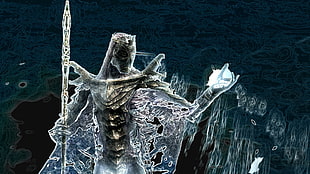 man holding sphere with spear illustration, The Elder Scrolls V: Skyrim, video games