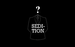 black background with Sedi-tion text overlay, minimalism, suits, tie