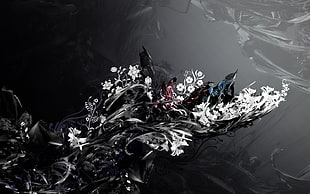 white, blue and pink flower illustration