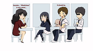 illustration photo of four anime students