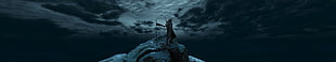 man standing on mountain photo, The Witcher 3: Wild Hunt, Geralt of Rivia, triple screen, The Witcher