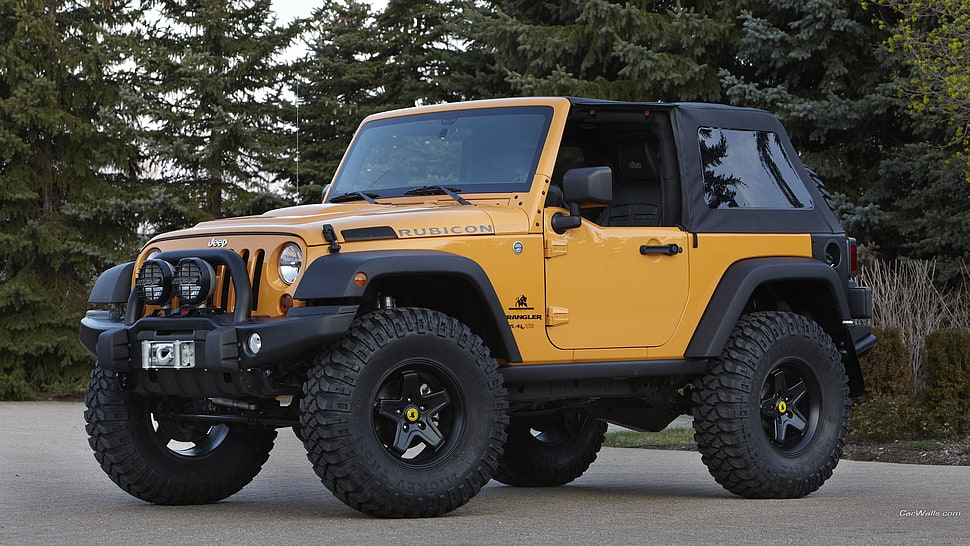 yellow and black Jeep Rubicon, Jeep Wrangler, Jeep, car, vehicle HD wallpaper