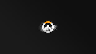 round white and orange logo, Overwatch, logo, gray background