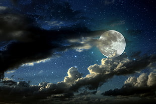 full moon with blue skies HD wallpaper