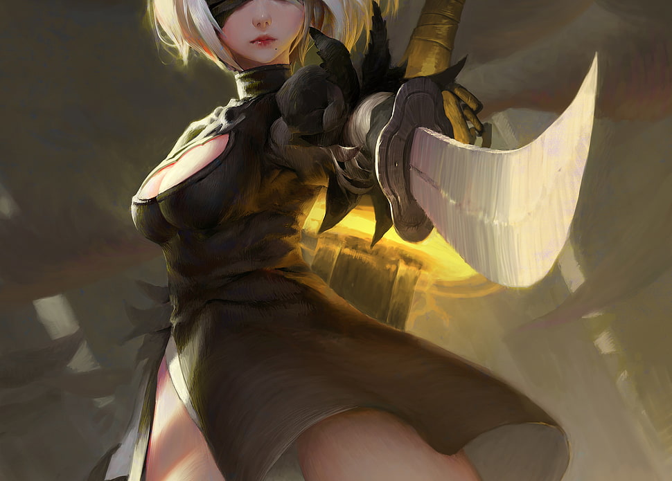 sword, magic, Nier: Automata, 2B (Nier: Automata) HD wallpaper