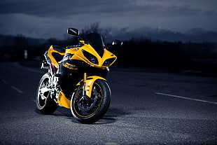 yellow and black sports bike, motorcycle, Yamaha, Yamaha R1