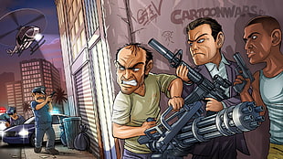 three man holding gun cartoon wars character