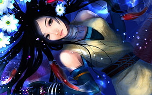 black haired female anime character, fantasy art HD wallpaper