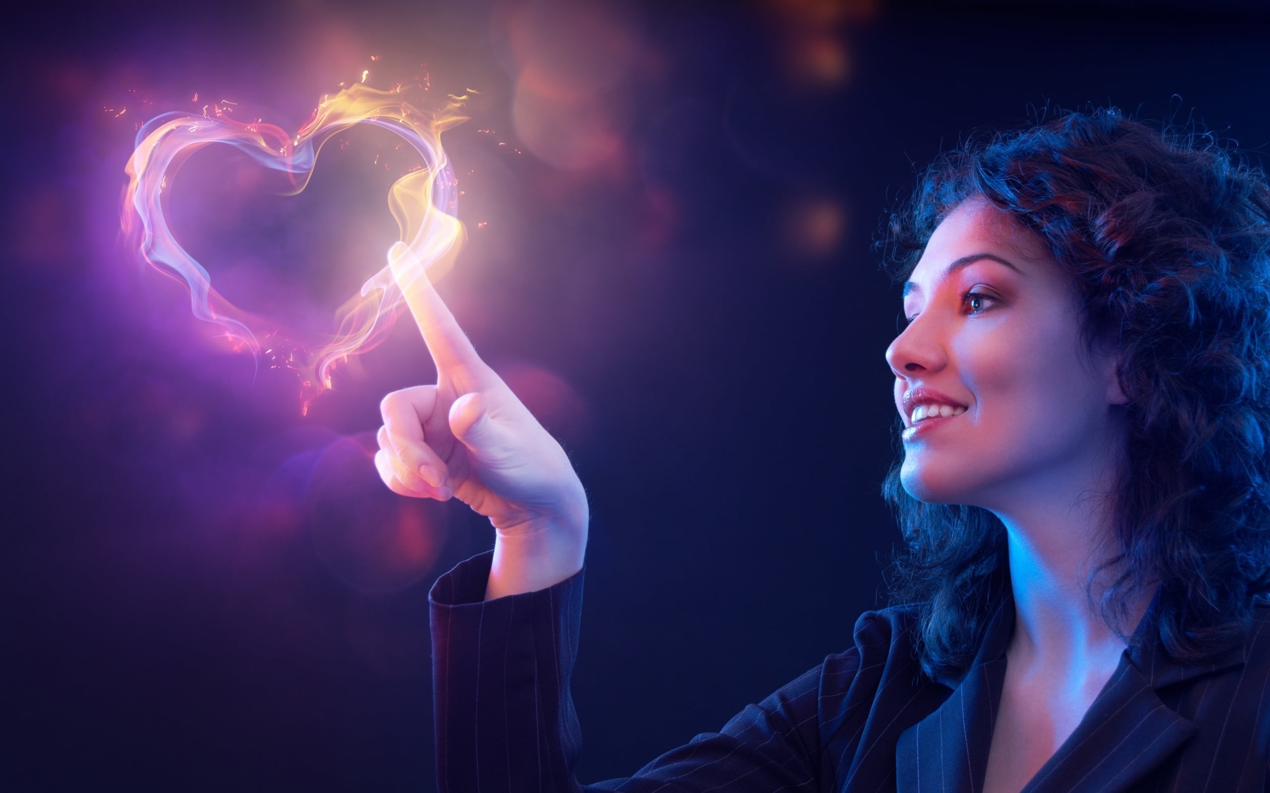 woman touching fire forming heart illustration