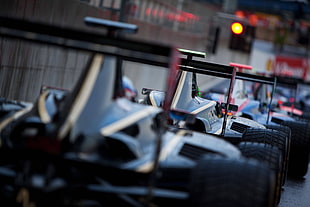 black and red cars, car, depth of field, Formula 1