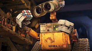 Wall E robot, movies, Disney Pixar, WALL·E, Rubik's Cube HD wallpaper