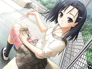 girl anime character holding chopstick digital poster