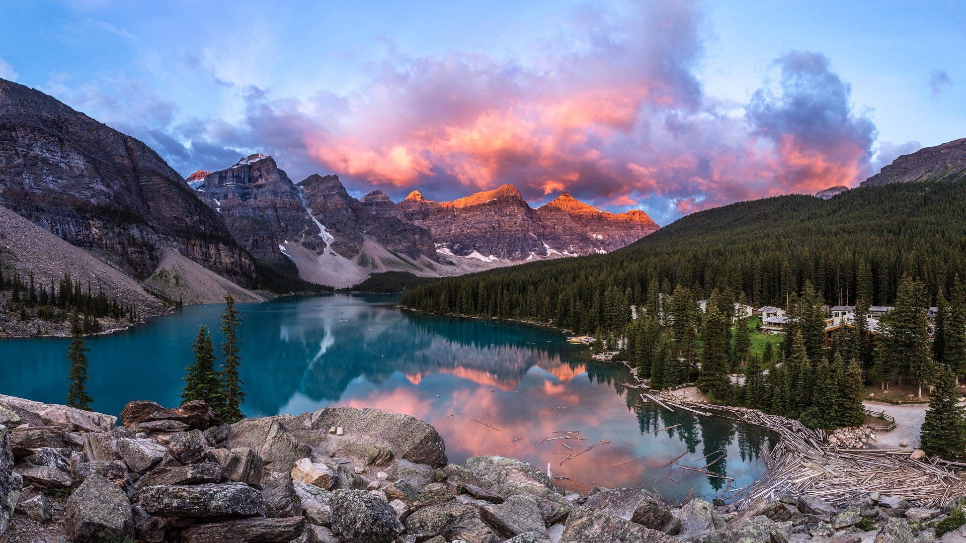 Lake Surrounded By Trees Canada Landscape Nature Mountains Hd