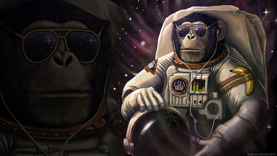 astronaut monkey illustration HD wallpaper