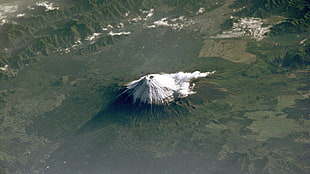 white and black volcano, nature, landscape, aerial view, Mount Fuji