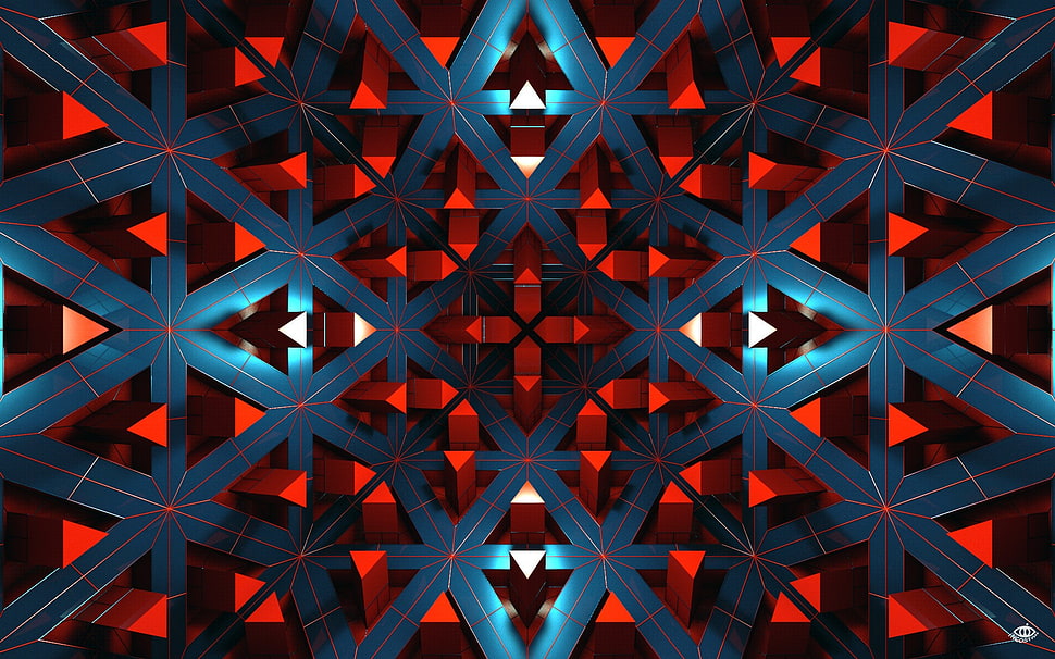 blue and red wooden wall decor, digital art, abstract, CGI, render HD wallpaper