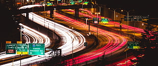 time-lapsed digital wallpaper, long exposure, traffic, Freeway, night HD wallpaper