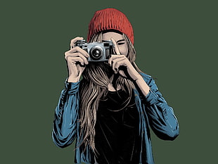 woman holding camera illustration HD wallpaper