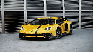 yellow Ferarri car, car, Lamborghini Aventador