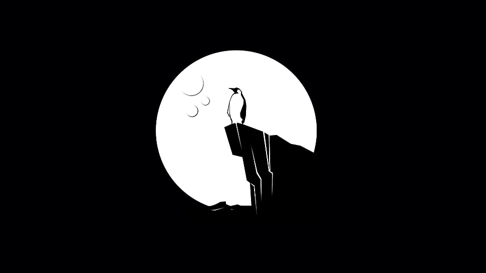 penguin illustration with moon background HD wallpaper