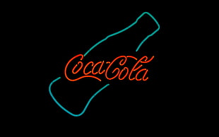 teal and red Coca-Cola neon signage, Coca-Cola, logo, neon, beverages HD wallpaper
