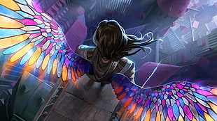 angel, wings, stained glass, fantasy art