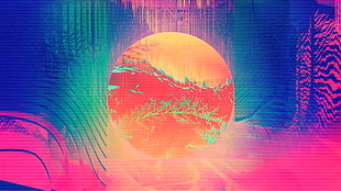 painting of moon, circle, abstract, LSD, glitch art