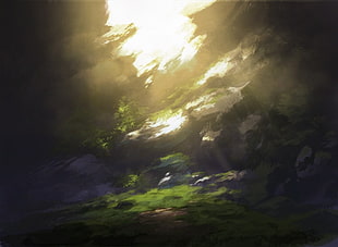 abstract painting, blurred, fantasy art, landscape, sunlight