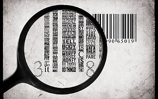 barcode, demotivational, lyrics, magnifying glasses, barcode HD wallpaper