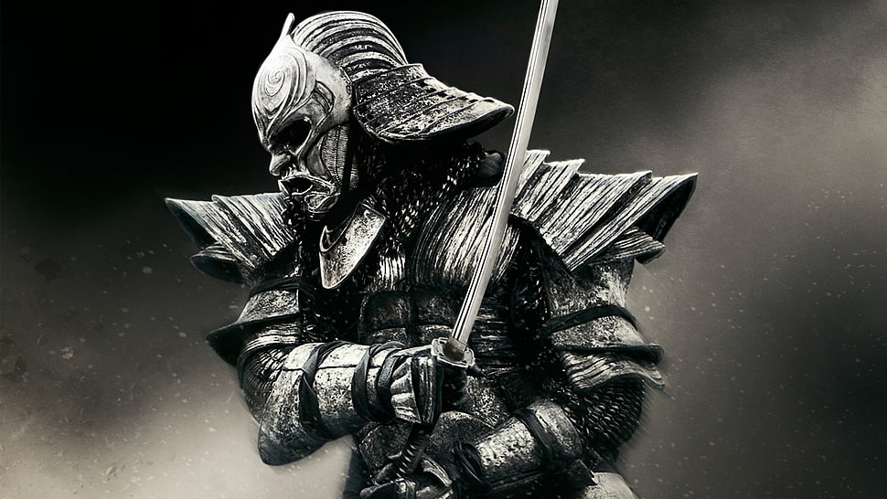 gray dressed samurai wallpaper, digital art, samurai HD wallpaper