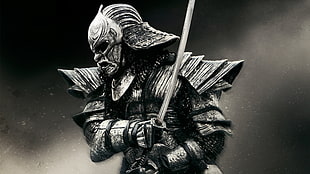 gray dressed samurai wallpaper, digital art, samurai HD wallpaper