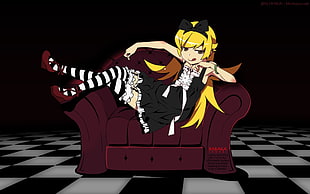 female anime character digital wallpaper, anime, Monogatari Series, Oshino Shinobu, blonde