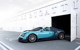 blue Bugatti Veyron convertible coupe HD wallpaper
