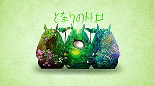 green flowers illustration, Studio Ghibli, My Neighbor Totoro, simple background, Totoro HD wallpaper