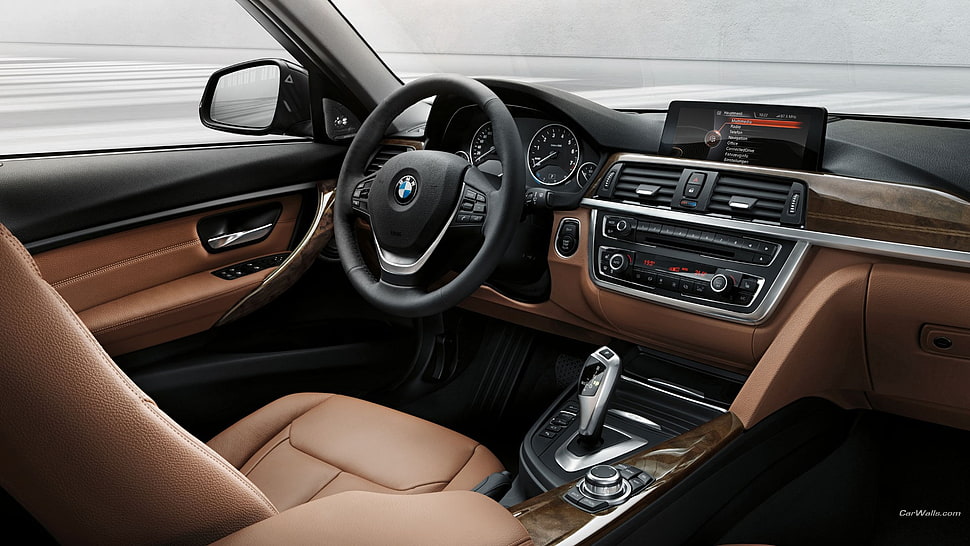 brown and black BMW vehicle interior, BMW 3, car HD wallpaper