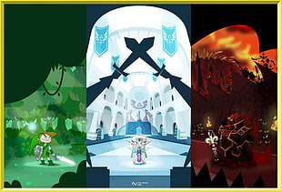 three anime characters, The Legend of Zelda, collage, video games, Link