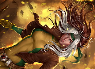 female character wearing brown jacket digital wallpaper, artwork, X-Men, Rogue, Rogue (X-men)