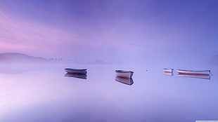 four gray boats, landscape, lake HD wallpaper