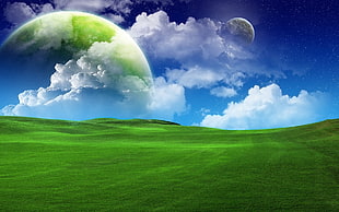 grass lawn and clouds digital wallpapr HD wallpaper