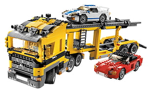 yellow car transporter and Honda S2000 LEGO, car, LEGO