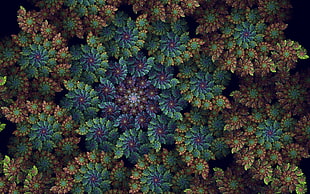 green and brown floral textile, abstract, fractal, digital art
