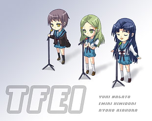 three female anime character singing
